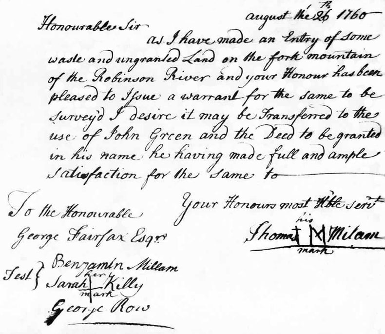 Thomas MIlam 1760 Warrant 